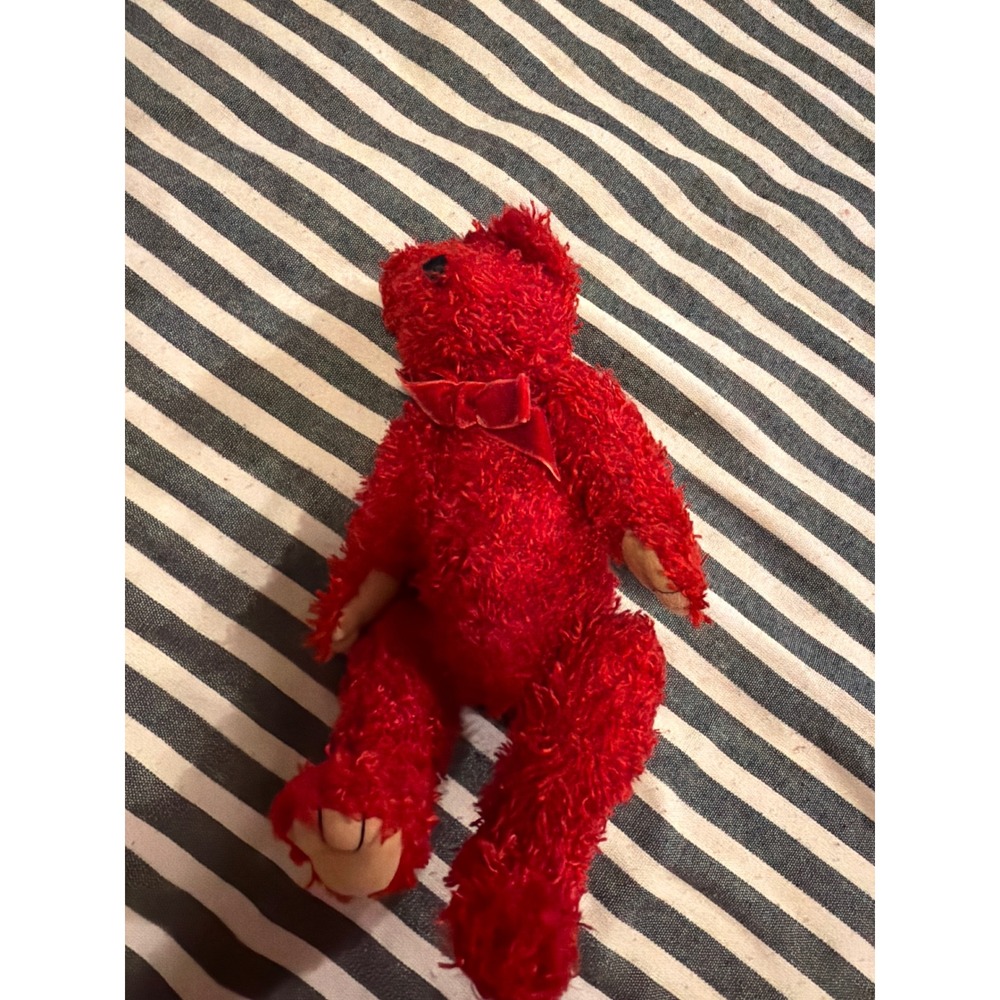 Bath & Body Works Snow Red Teddy Bear Shaggy Plush Velvet Bow Vintage 10 inch